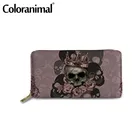 Coloranimal для женщин PU кожаный бумажник в готическом стиле с рисунком черепа дамские кошелки портмоне с застежкой-молнией переносной держатель для кредитных карт винтажная сумка через плечо сумка