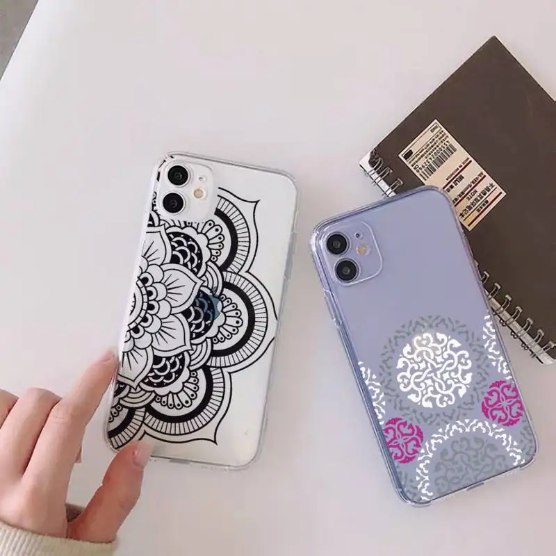 

Mandala Lace Flower Phone Case For iphone 13 12 11 mini x xs xr pro max 8 7 6s 6 plus Transparent soft