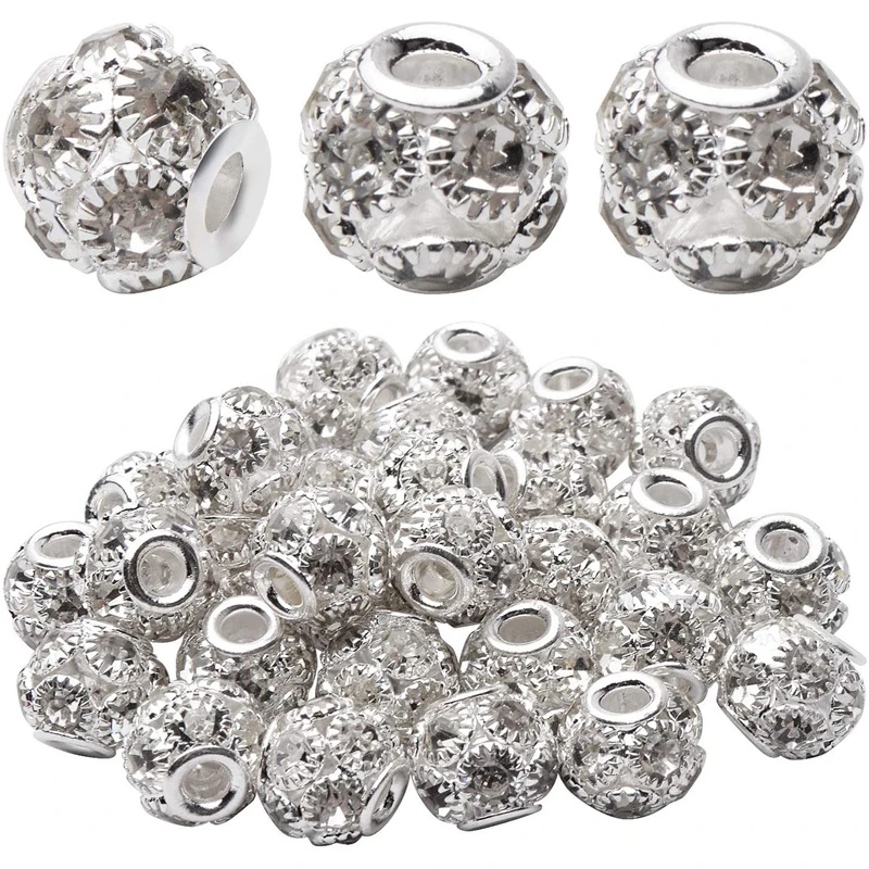 

20Pcs Handmade Crystal Charms Rhinestone Beads Round Ball Rhinestone Beads Large Hole Spacer Beads for DIY Chain Women Bracelet