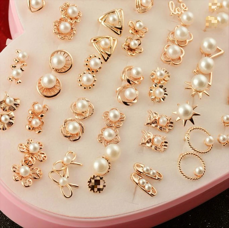 36 пар/лот милые серьги с искусственным жемчугом для женщин ювелирные изделия Bijoux Brincos Pendientes Mujer модные серьги-гвоздики оптом