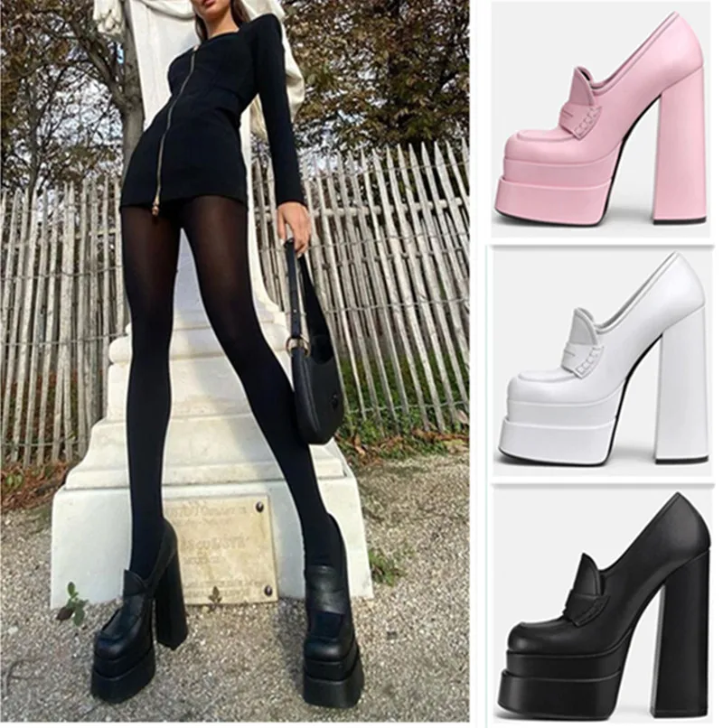 Женские туфли-лоферы на высоком каблуке с квадратным носком | Обувь