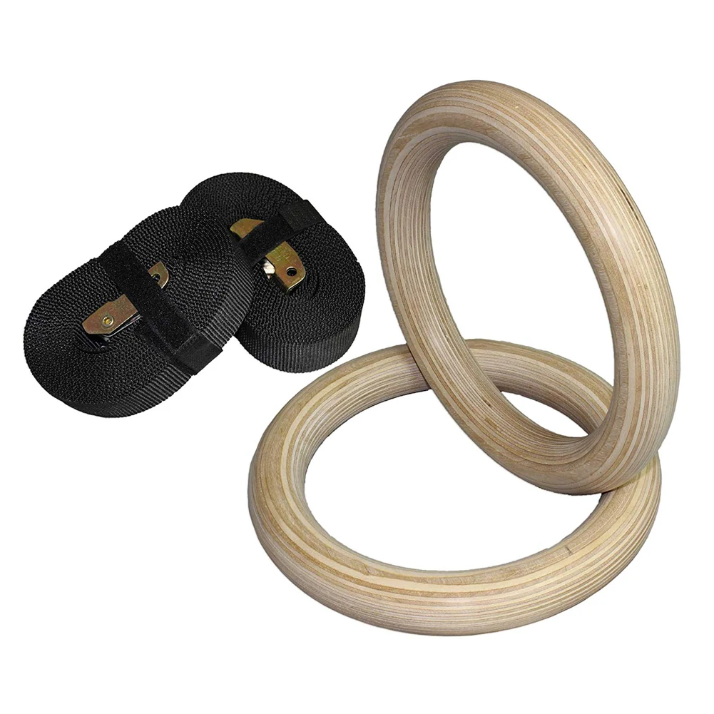 

28/32 mm Wooden Exercise Fitness Gymnastic Rings Pull Ups Gym Exercise Crossfit Muscle Tightening Adjustable Indoor Home fitness