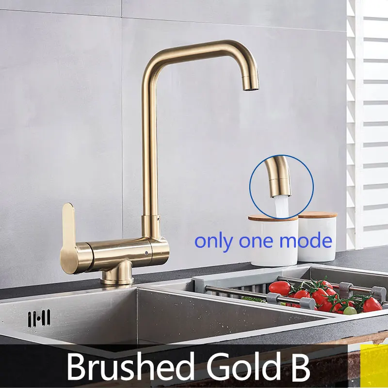 brushed gold 1 mode Черный кран с поворотом на 360 градусов для кухонной раковины, кран для горячей и холодной воды, смеситель, кран с креплением на палубе, складное внутреннее окно, черная раковина для стирки - Цвет: brushed gold 1 mode