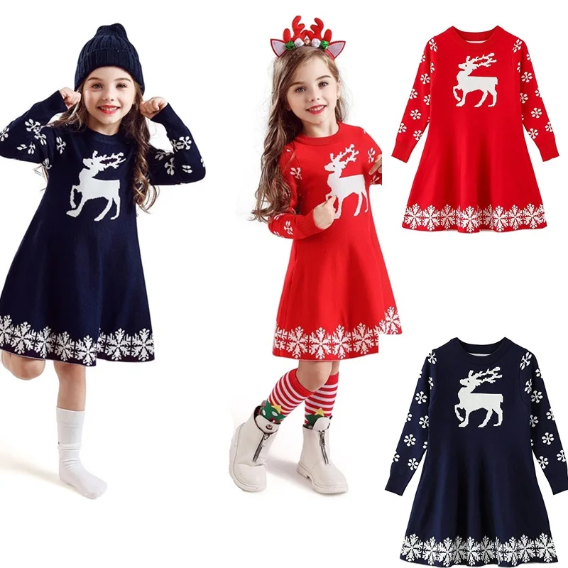

Red Long Sleeve Autumn Winter Christmas Dress For Children Birthday Party Dress Cute Brief Style Children Clothing 3-8 Years Old