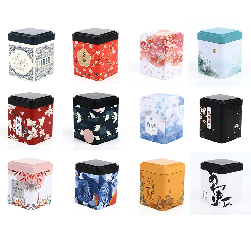 

Tea Sealed Box Kitchen Storage Container Jar Tin Square Can Candy Iron Vintage