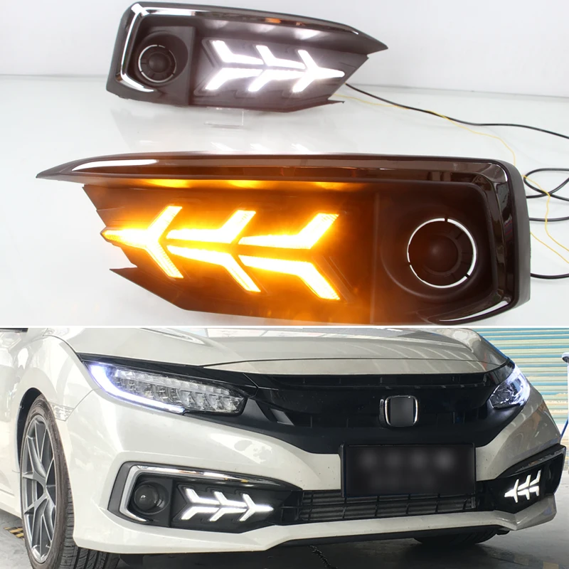 

Car LED Daytime Running Lights For Honda Civic Sedan 2019 2020 Dynamic Yellow Turn Signal Auto DRL Daylights Lamps