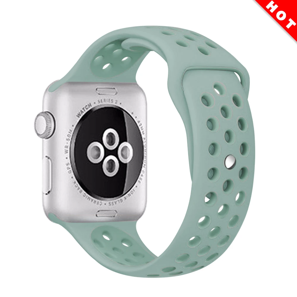Cloud ash gray green Эластичный дышащий силиконовый спортивный ремешок для apple watch 42 мм, 38 мм, Версия 44 мм 40 мм браслет на запястье, apple серии 5/4/3/2/1 Универсальный - Цвет ремешка: Cloud ash gray green