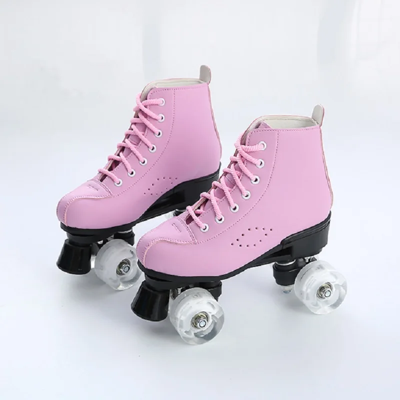 Роликовые коньки розовые синие двухрядные роликовые 4 колесные для девочек