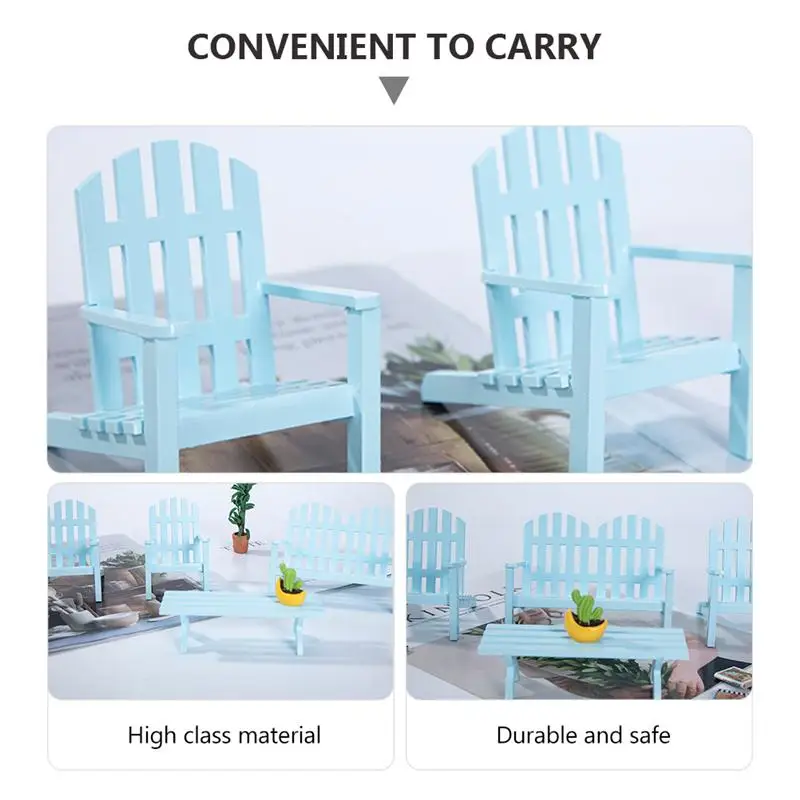 

4Pcs Wooden Mini Chairs Tables Miniature Table Chair Model Dollhouse Accessories