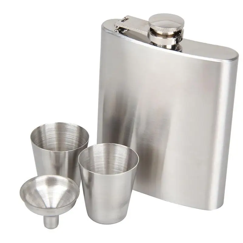 7oz Portable Hip Flask Flagon Stainless Steel Whiskey Wine Pot Bottle Gifts Funnel and 2pcs Cups Outdoor Tableware | Спорт и