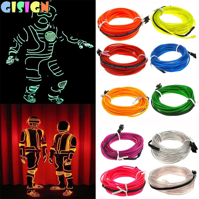 Glow EL Wire Cable LED Neon Christmas Dance Party DIY Costumes Clothing Luminous Car Light1m/3m/5m Decoration Clothes Ball Rave