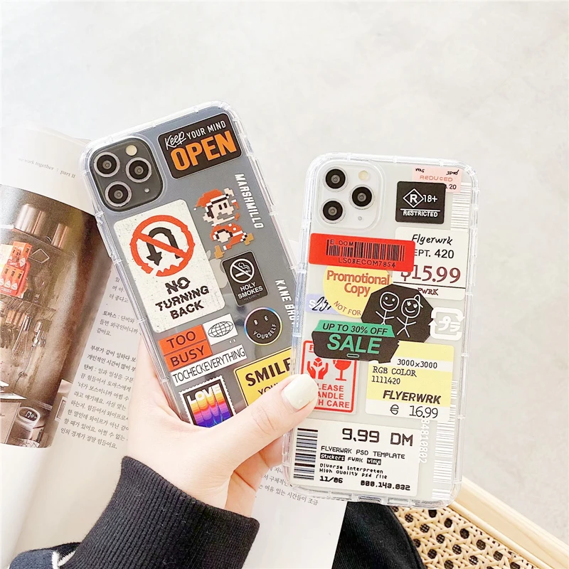 

Retro Bar Code Label Phone Case For iPhone 12 Mini 11 Pro XS Max X XR 7 8 Plus Soft TPU Airbag Cover Case For iPhone 11Pro 12Pro