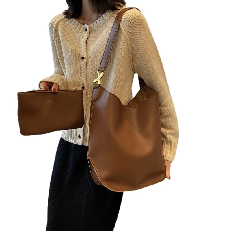 

New fashion bucket bag Vintage ins2021 autumn fashion Vintage one shoulder hand carrying women's soft leather bag