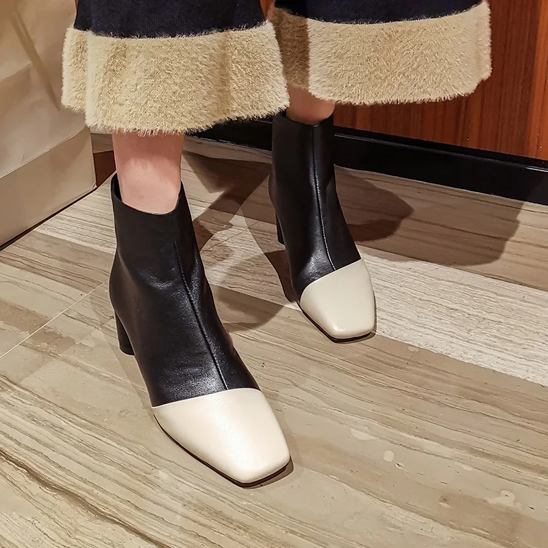 FACNDINLL/черные бежевые пикантные ботильоны для женщин на высоком каблуке Женская