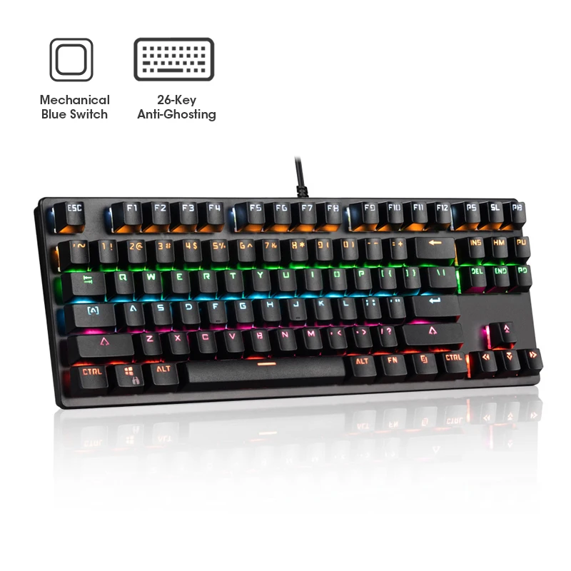 

Механическая клавиатура, 87 клавиш, ПК, геймерская проводная USB клавиатура, синий переключатель оси, RGB, игровая профессиональная клавиатура ...