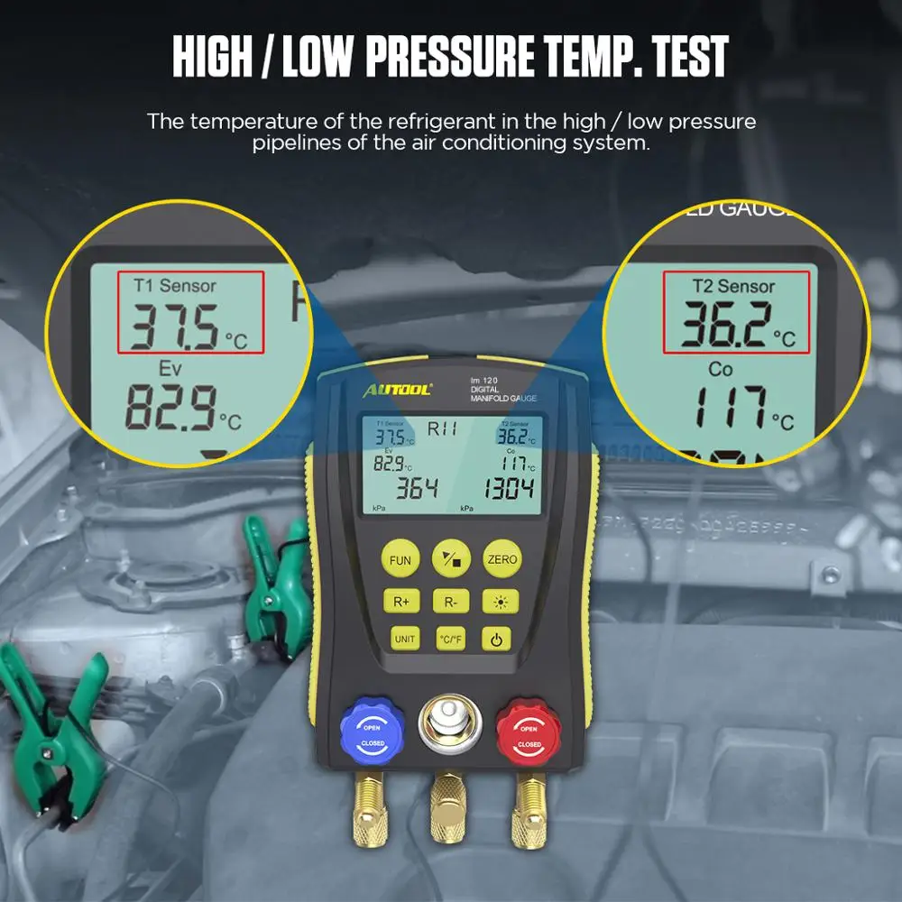 AUTOOL LM120 цифровой тестер холодильного коллектора HVAC холодного и среднего