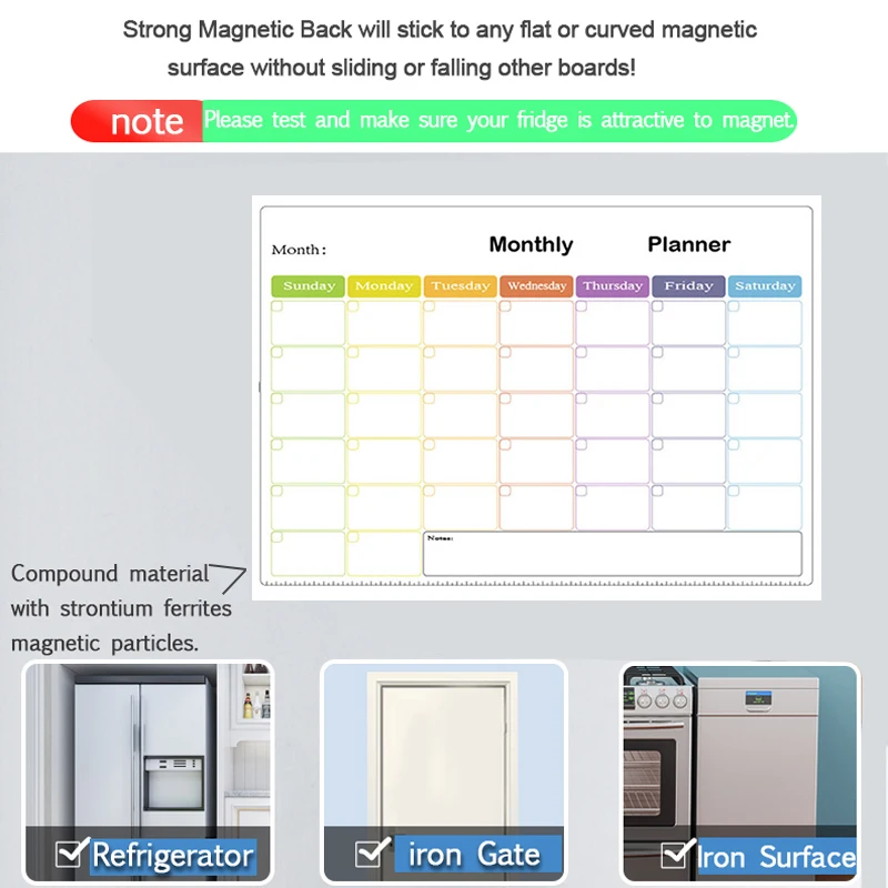 Magnetic Schedule Weekly Monthly Planner Soft Whiteboard Calendar Erase Board Magnet Fridge Stickers Memo Message Drawing Marker |