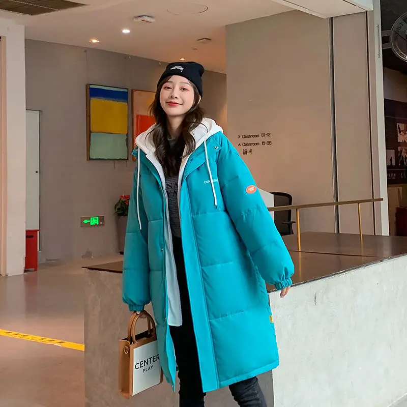 

Красивое популярное зимнее пальто, женские длинные утепленные парки, искусственная парка из двух частей, Лоскутная куртка с капюшоном и хло...