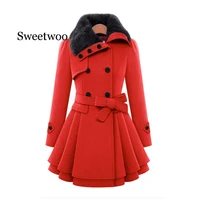 new fashion plush retro double breasted coat and long sections woolen coat women