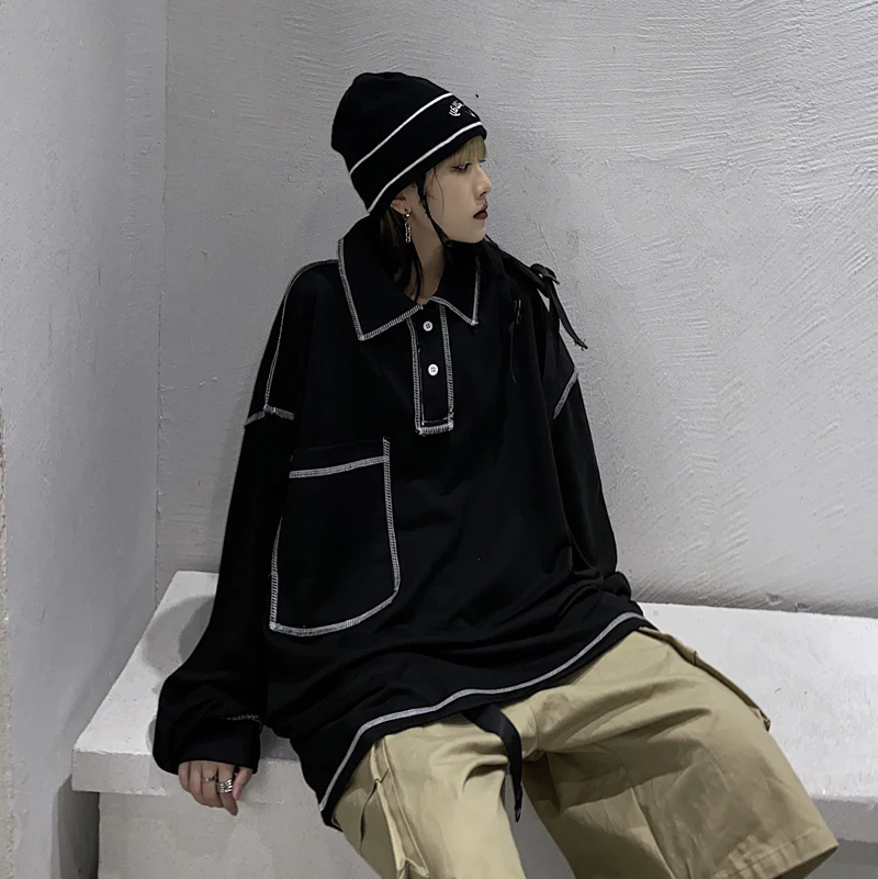 

HARAJPOO Woman Sweatshirt Ins Fashion Dark Loose Thin Korean Harajuku Bf Lazy Wind Cool Tide Long Sleeve Female Lapel Hoodies