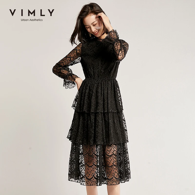 Vimly 2020 осень зима милое кружевное платье офисные женские с воротником-стойкой