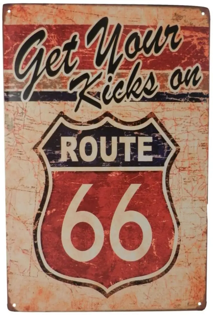 

USA Route 66 Get Your Kicks Car Gas Metal Tin Sign Bar Cafe Diner Garage Wall Decor Retro Metal Art Poster