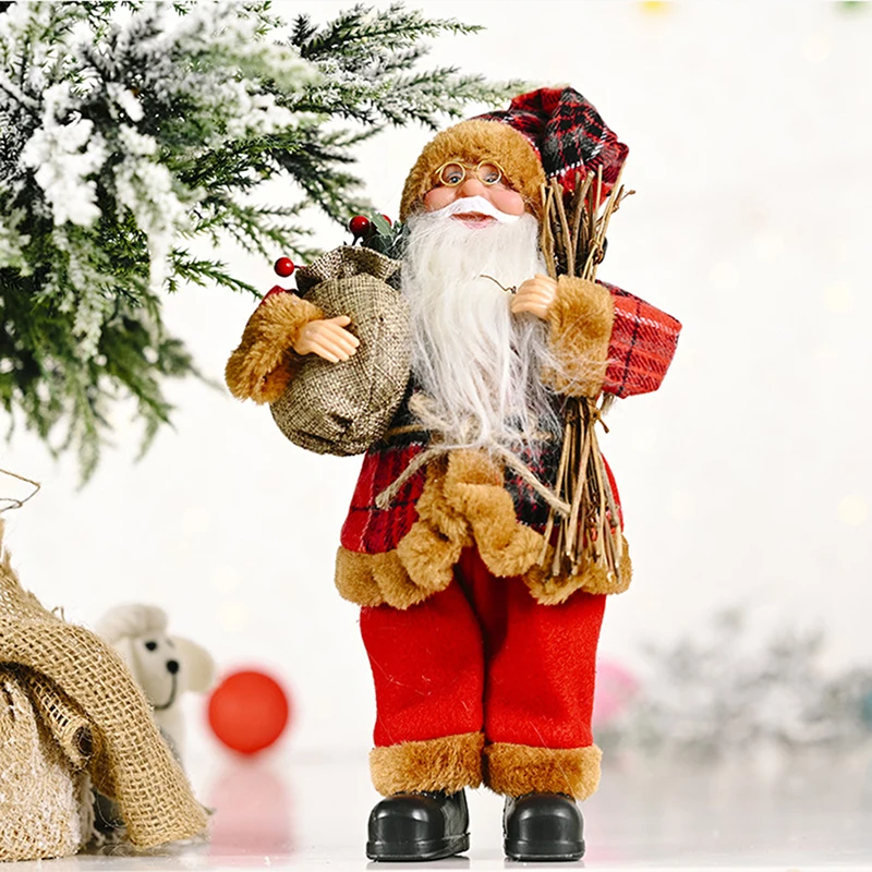 

Christmas Santa Claus Doll Ornament Cloth Wooden Xmas Party Desktop Home Decor Figurines