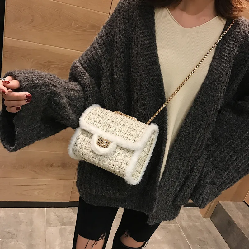 Женские сумки-мессенджеры шерстяная меховая сумка на плечо маленькая через с