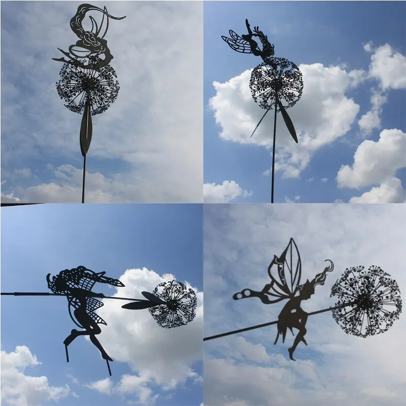 

Fairy And Dandelion Dance Together Sculpture Outdoor Garden Decoration 2D Metal Yard Courtyard Art Decor Lawn Landscape Statue