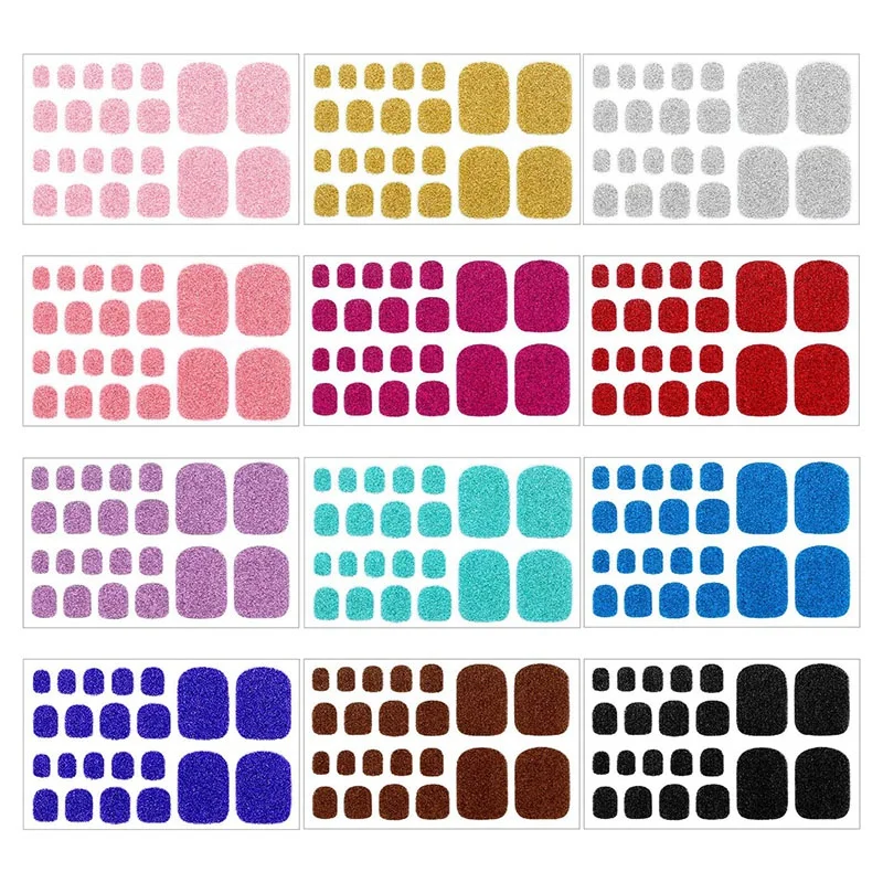 

12 Pcs Shiny Nail Stickers Self-Adhesive Toe Nail Polish Stickers Solid Color Nail Art Decals Striped Shiny Nail Art Set