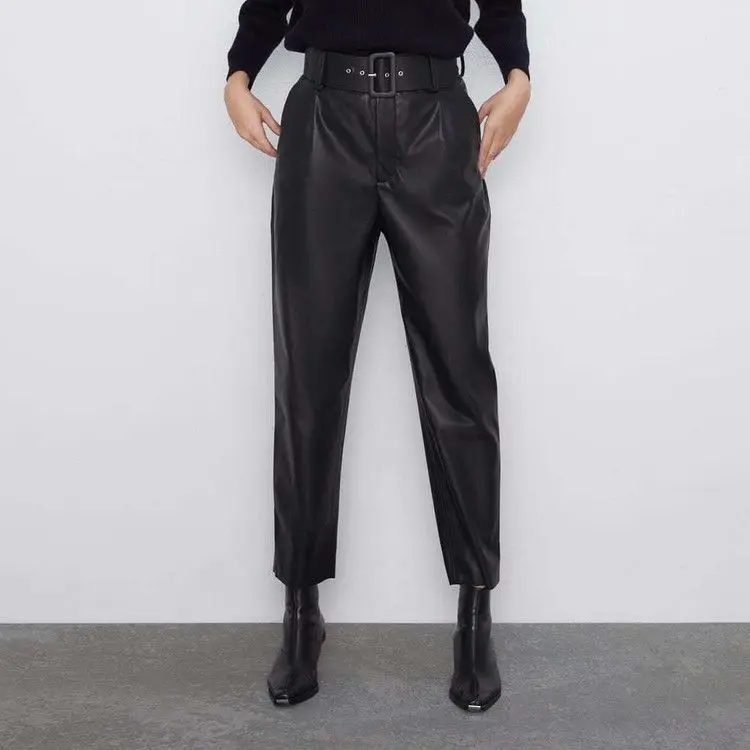 Женские зимние флокированные штаны из искусственной кожи женские повседневные