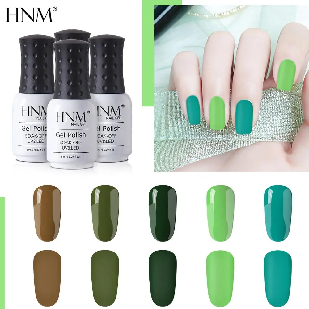 Гель лак для ногтей HNM с желтым и зеленым матовым эффектом полуперманентный