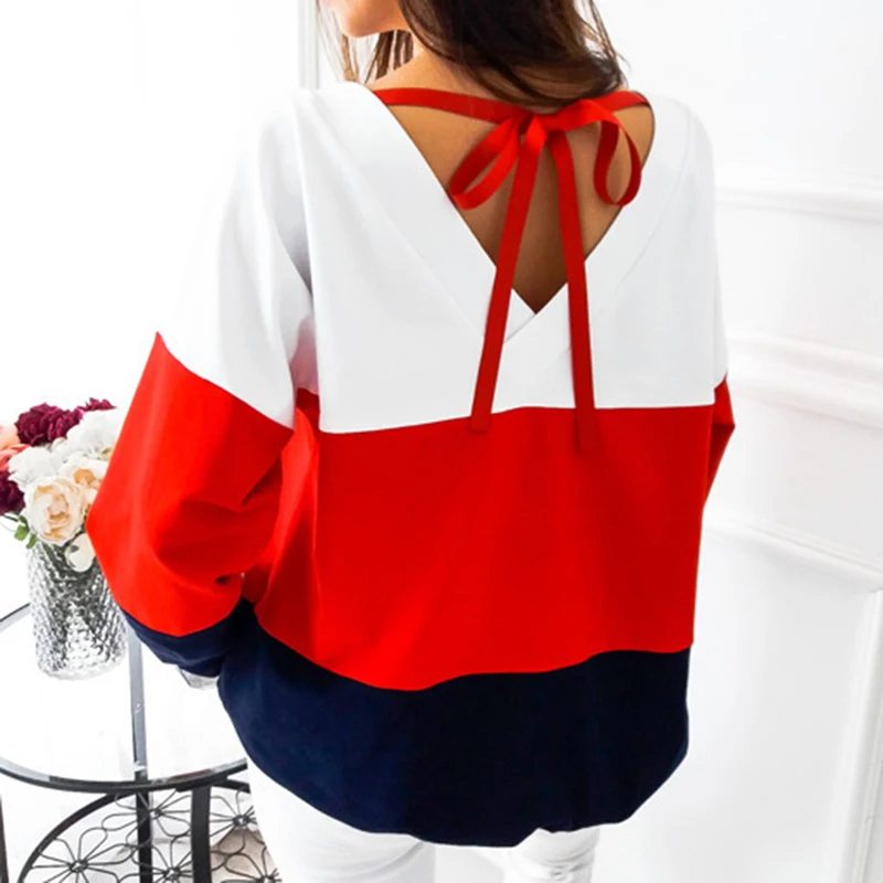 

Lace Up Bandage Long Sleeve Sweatshirt Hoodie Loose Casual Tops Tee Shirt Hoodies Pullovers Femme 2021
