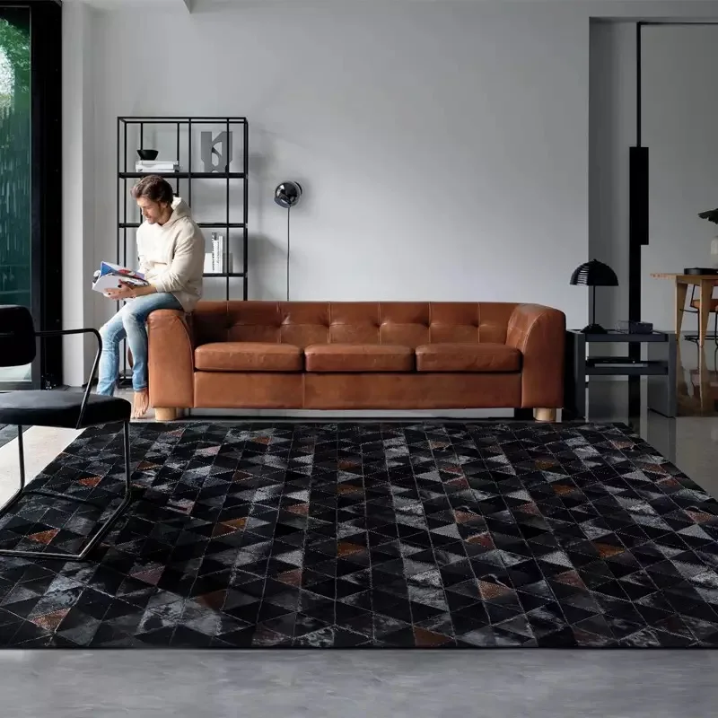 Темно коричневый коврик из воловьей кожи натурального воловьего меха ковер