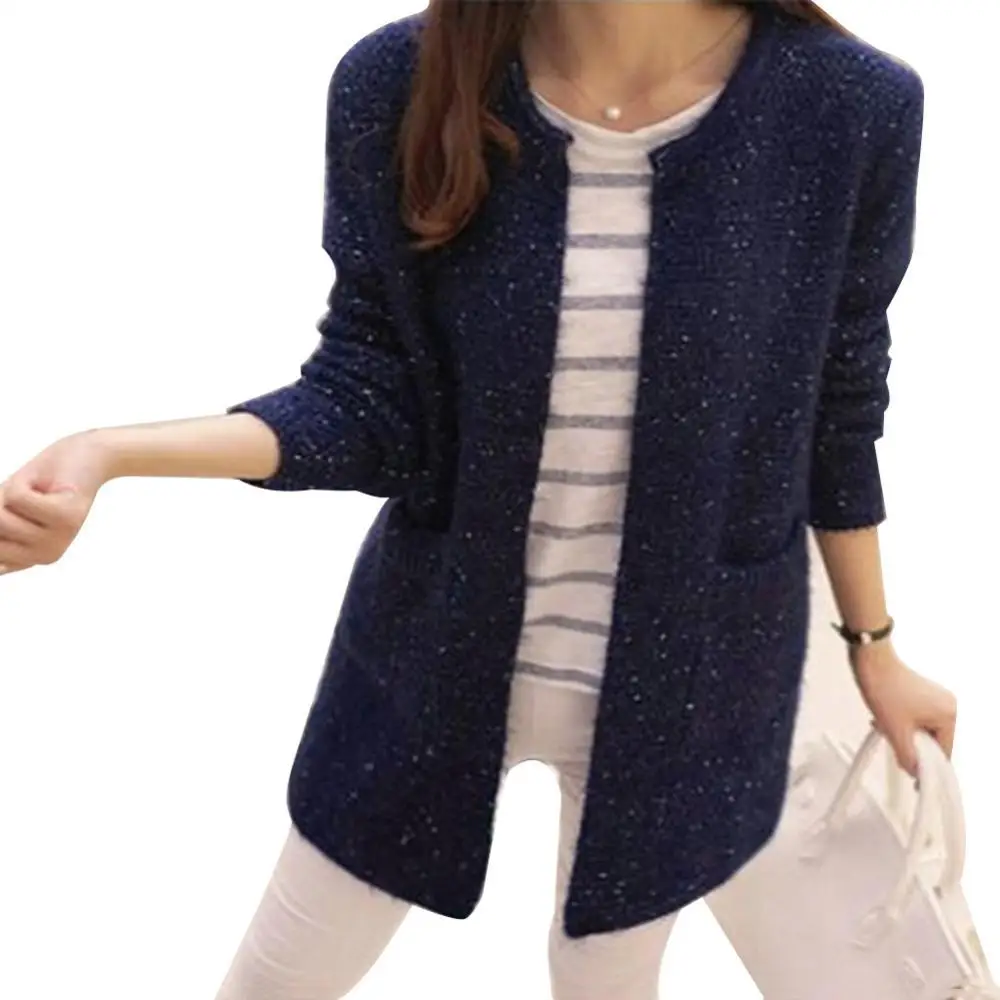 

Winter Warm Fashion Women Solid Color Pockets Knitted Sweater Tunic Cardigan