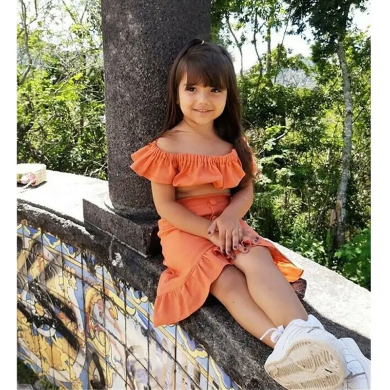 

Toddler Kids Baby Girl off Shoulder Top Shirt Skirts 2PCS Outfits Clothes Set