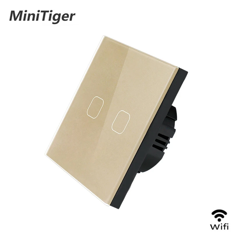 WiFi Gold 2gang Умный стандарт ЕС Tuya/Smart Life/ewelink 2 банды 1 способ WiFi настенный светильник сенсорный переключатель для Google Home Amazon Alexa Голосовое управление - Цвет: WiFi Gold 2gang