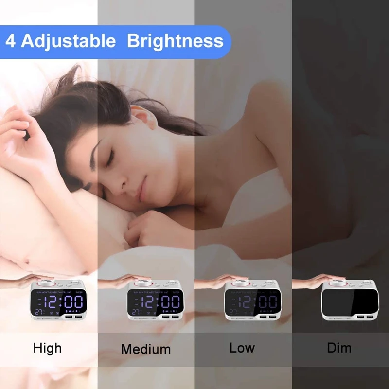 Promotion! Digital Alarm Clock Radio Bluetooth Speaker 12/24 H Dimmer Dual Snooze Thermometer Sleep Timer White US Plug | Дом и сад
