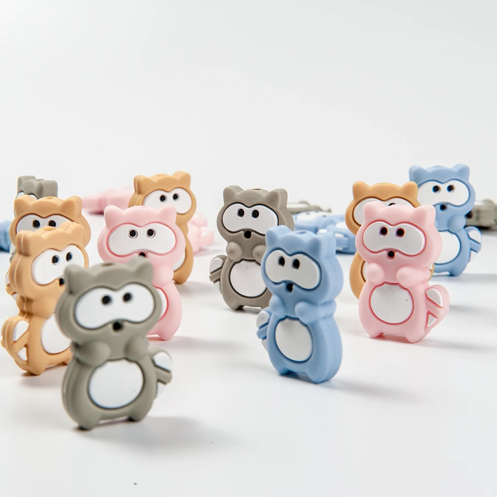 

Cute-idea 10pcs Silicone Mini Raccoon Teether for teeth Nursing Pacifier Accessories Food Grade For Baby Toys DIY Bracelet