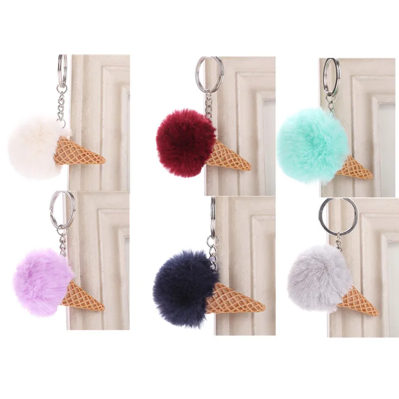 Мяч брелок для ключей &quotмороженое&quot пушистый помпон рюкзак женщин сумки на