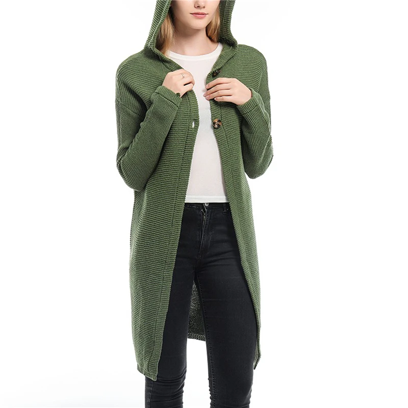 

Mid-length Cardigan Hoody Sweater Women Long-sleeved Jacket Autumn Winter 2020 Women Solid Large Size Cardigan Sweaters