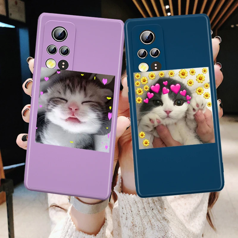 

Cute Love Cat Liquid Silicone Soft Cover For Honor 50 SE 30 30S 20 20i 10i 10X 9S 9C 9X Pro Plus Lite Phone Case