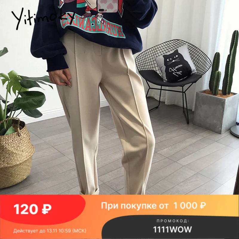 

Yitimoky Winter Thicken Women Pants Female Autumn High Waist Loose Trousers Capris Soft Good Fabric Korean Style Side Stripe