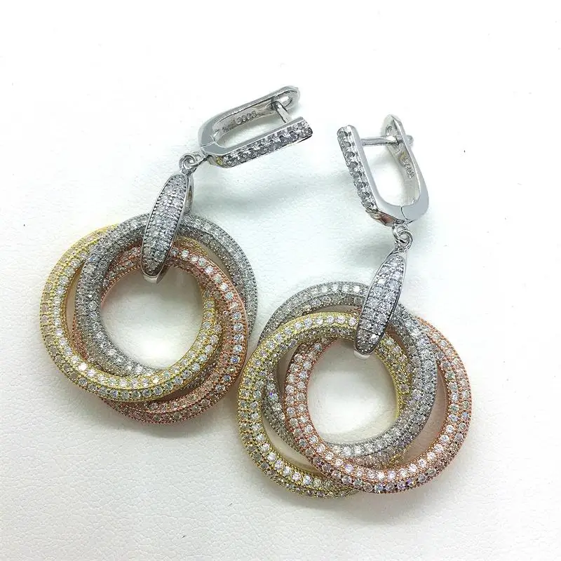 only earring Трициклическое твердое серебряное кольцо набор кулон серьги высокое качество Свадьба Помолвка белое золото розовое золото набор ювелирных изделий - Окраска металла: only earring