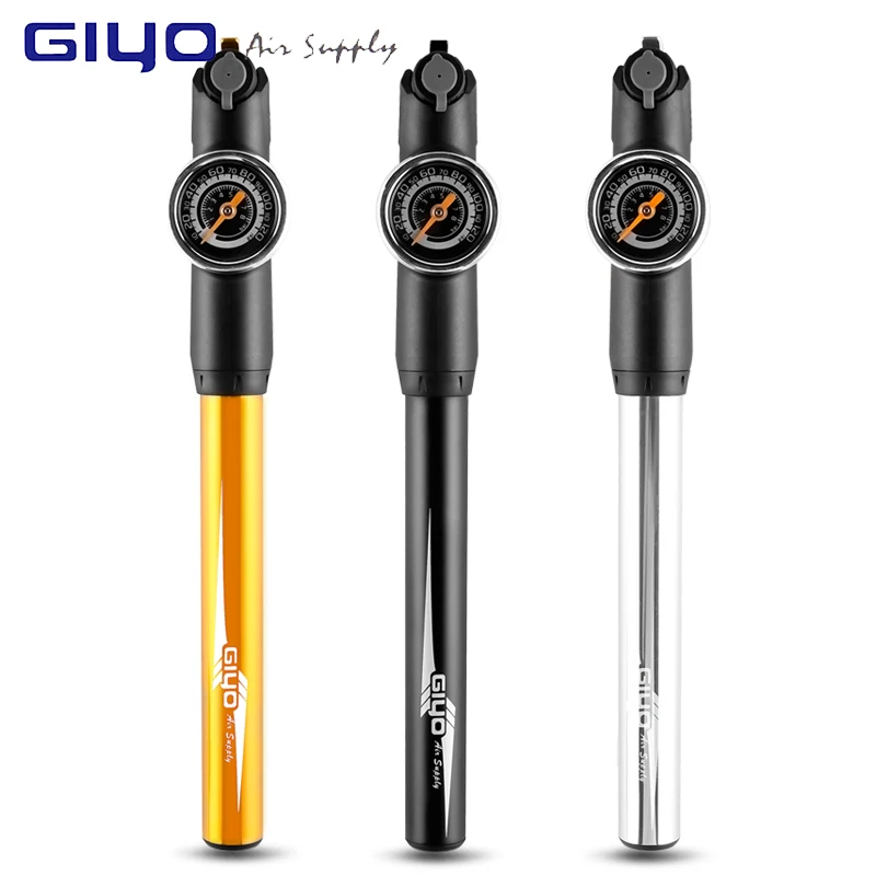 

GIYO 120psi Bicycle Pumps Extractable Hose High Pressure Hand Mini Pump With Gauge Ball Needle Tire Inflator Air Cycling Pump