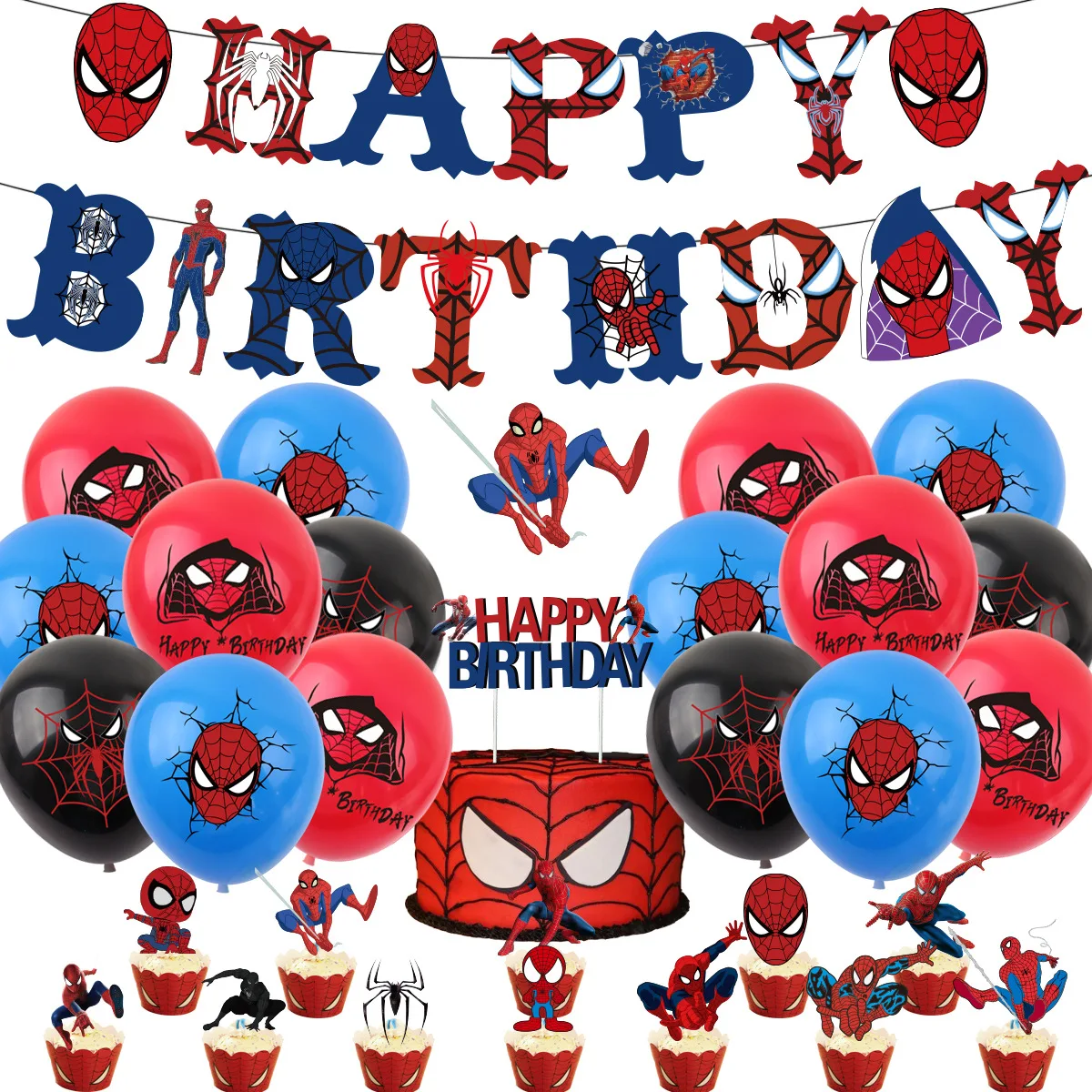 

44pcs Spiderman Theme Children's Birthday Party Set Anime Figures Banner Decoration Supplies Marvel Superhero Balloon Pull Flags