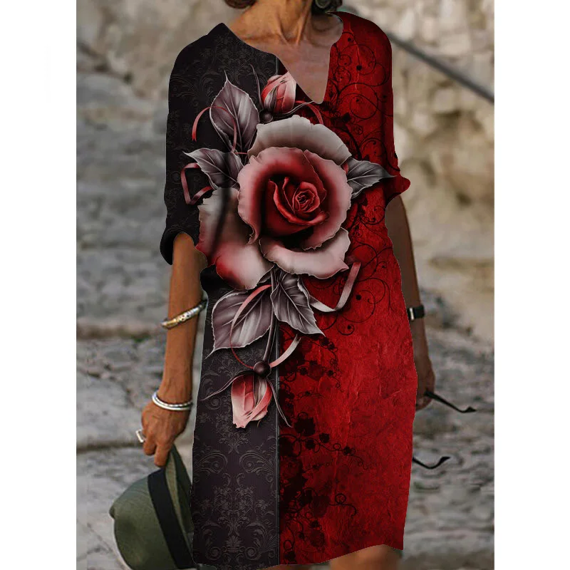 Женское винтажное платье с цветочным принтом Свободный Повседневный Сарафан