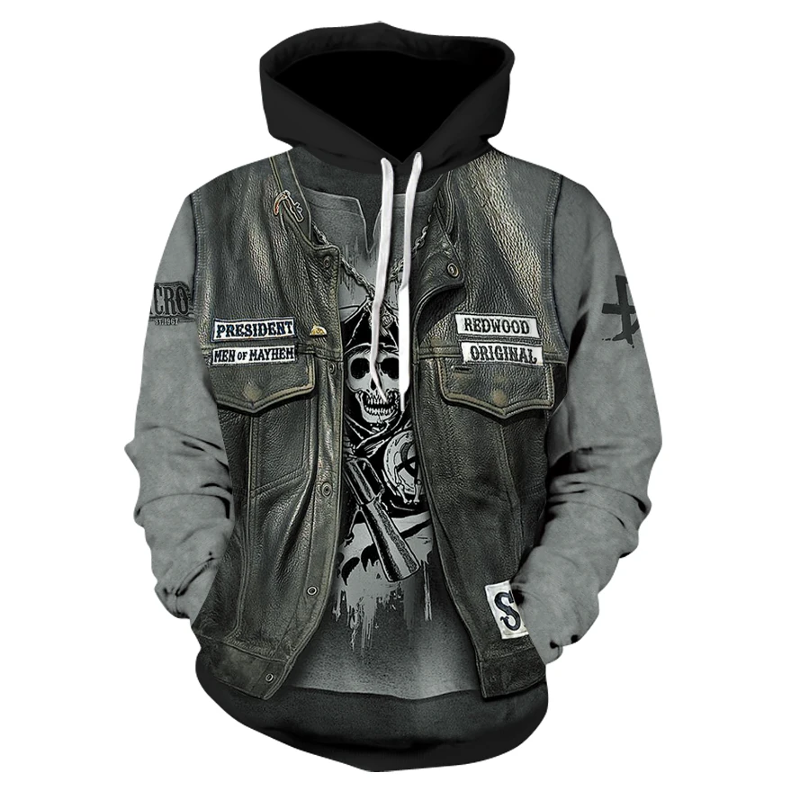 New Gothic Skull Hoodie Men's Hip Hop Sweatshirt Men Women's Thin 3D Print Fake Denim Jacket Pullover | Мужская одежда
