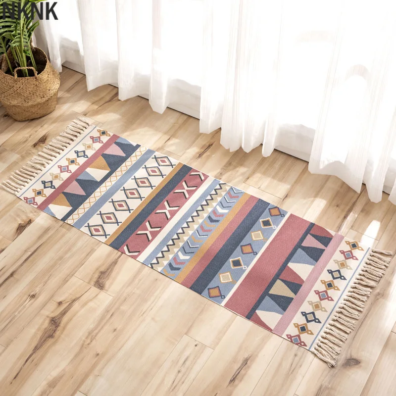 

Fruit geometric print Cotton Linen Tassel carpet Long Nordic Non Slip Bath Foot Pad Welcome Door Carpet Bedside Hallway Area Rug