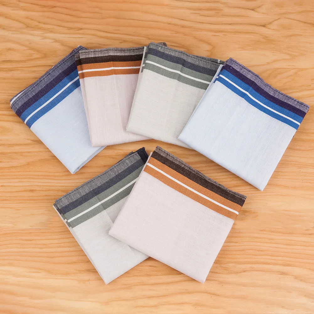 6/12PCs Men's Handkerchief Cotton Square Woven Classic Vintage Business Checked Mixed Tri-Color Multicolor Gentleman Pocket images - 6